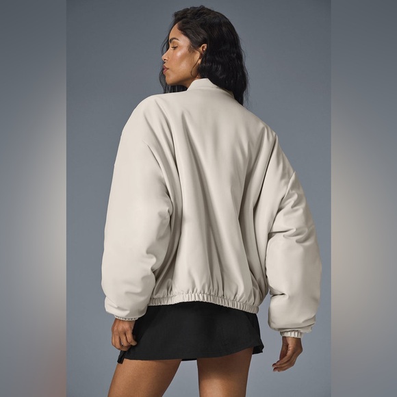 ALO Yoga Faux Leather Off-White Premier Bomber Jacket S *LNWOT* - Picture 4 of 11